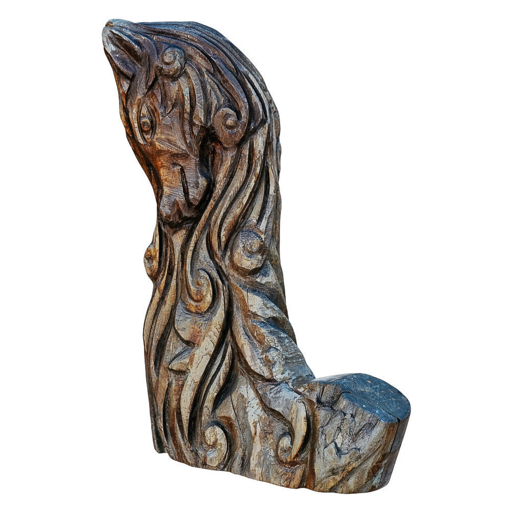 Horse Sculpture Carved from Wood 3D model_2