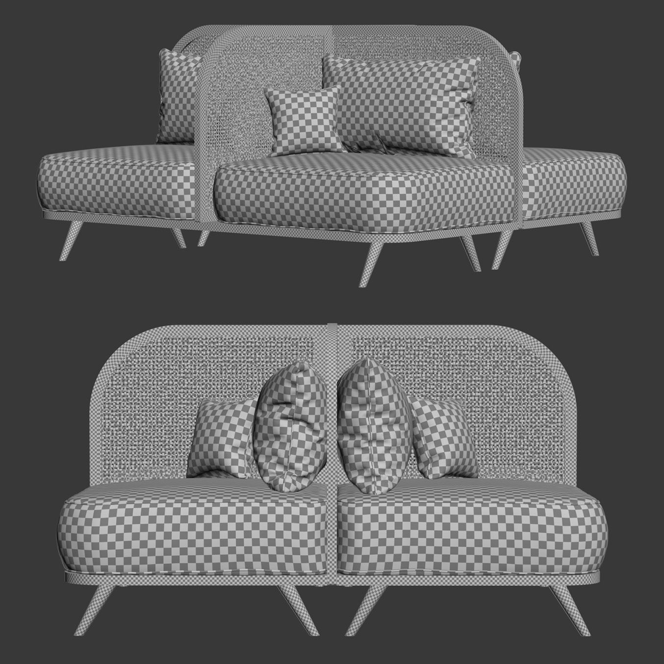 Two-seater restaurant sofa TS2 double side  3D model_6