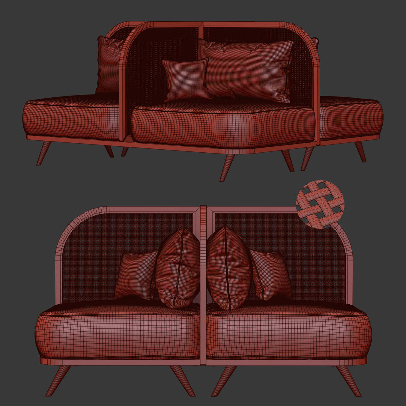 Two-seater restaurant sofa TS2 double side  3D model_5