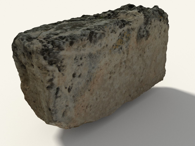 Scanned Old Cubic Stone  Low-poly 3D model