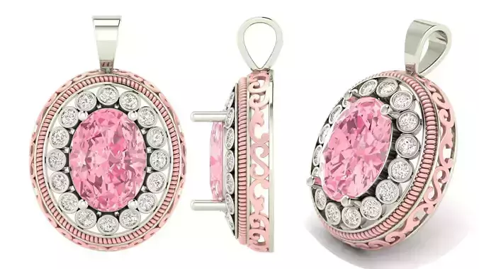 Oval  Filigree Flower Pendant