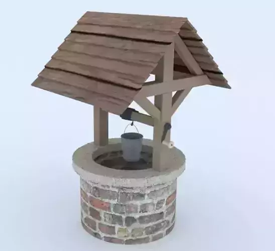 Well model water with wooden roof 3D model