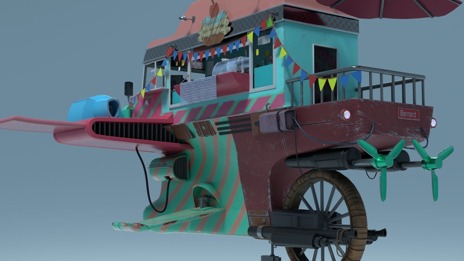 Flying Ice Cream Truck Low-poly 3D model_5