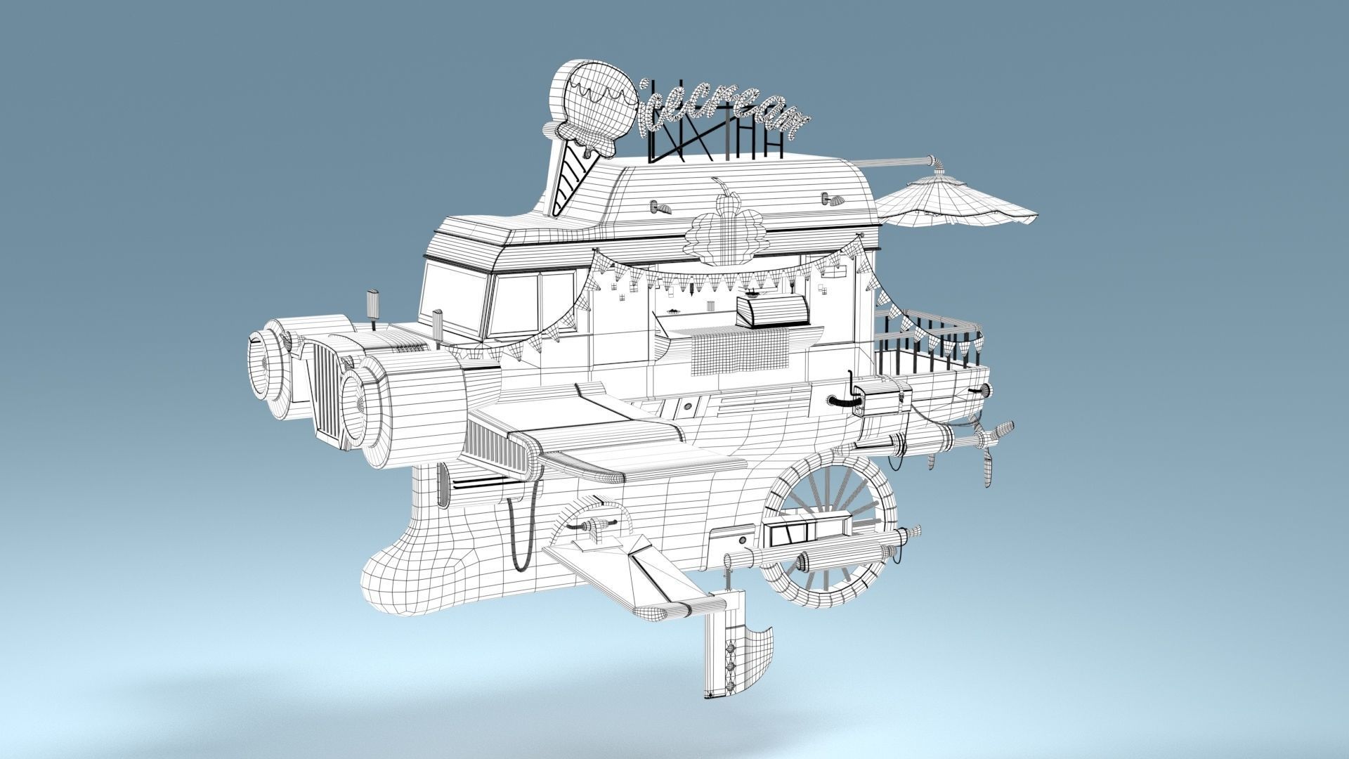 Flying Ice Cream Truck Low-poly 3D model_7