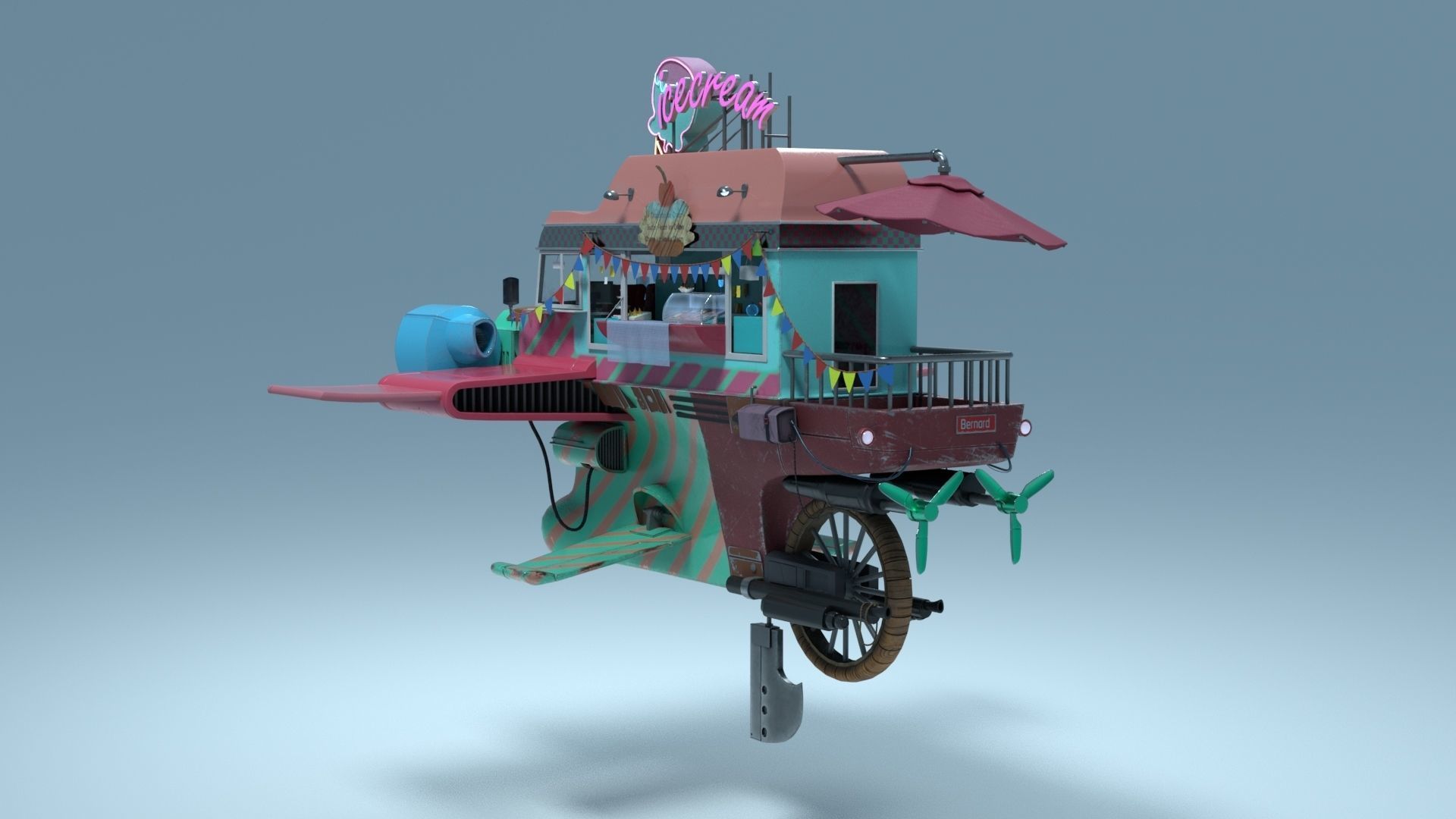 Flying Ice Cream Truck Low-poly 3D model_3