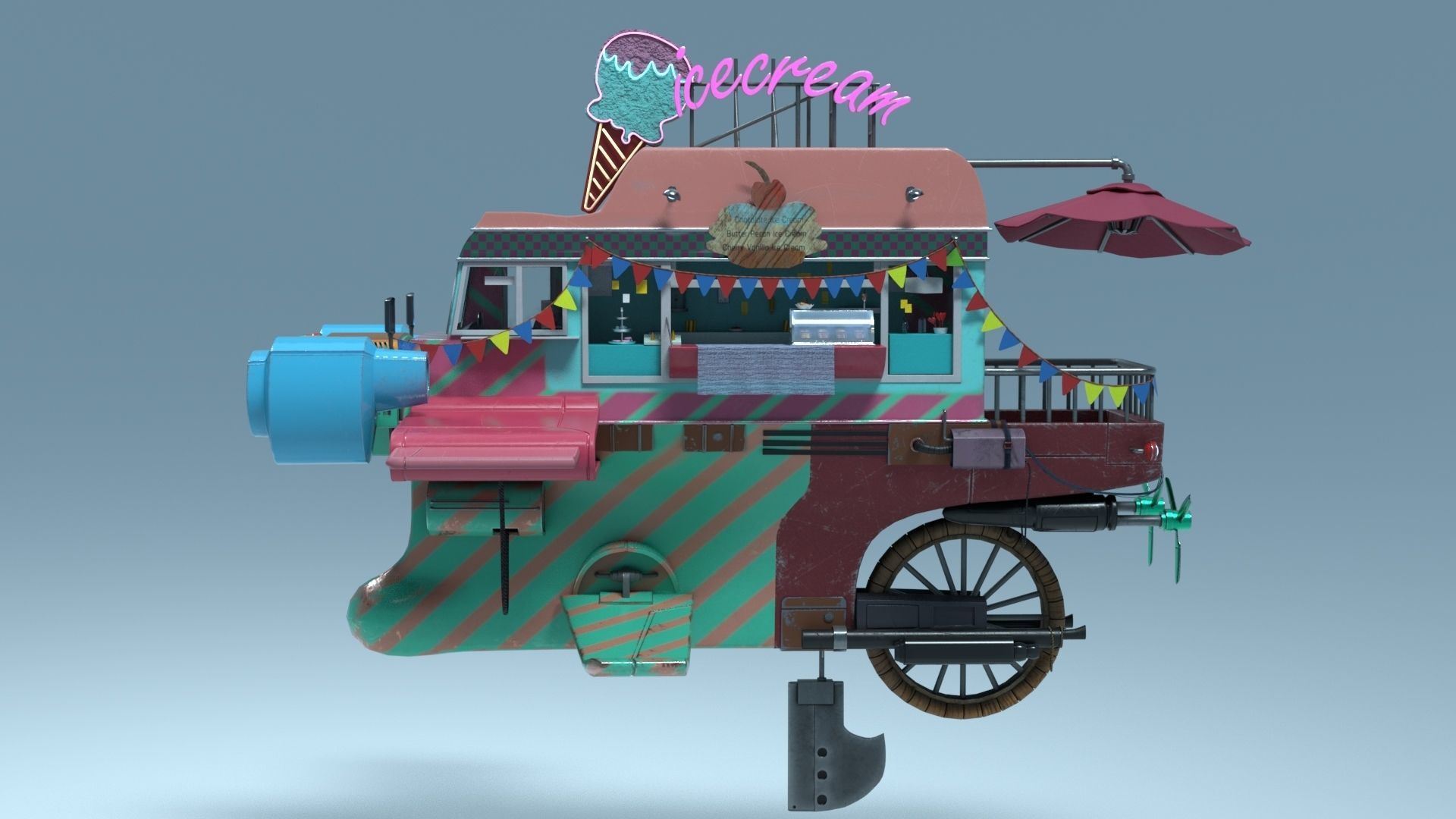 Flying Ice Cream Truck Low-poly 3D model_6