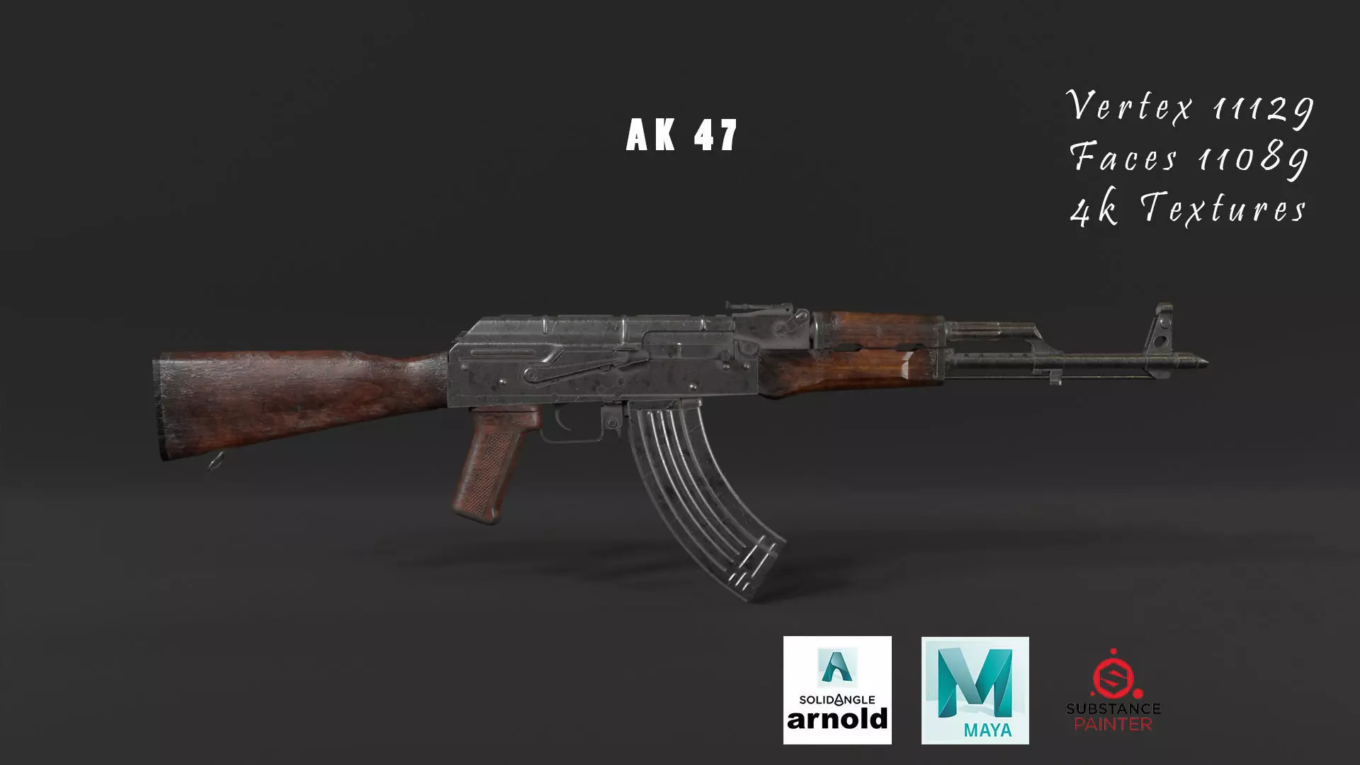 AKM 47 Mid poly 3D model 3D model_0
