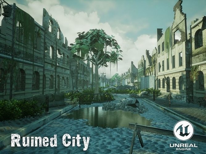 Ruined City Unreal Engine  Low-poly 3D model