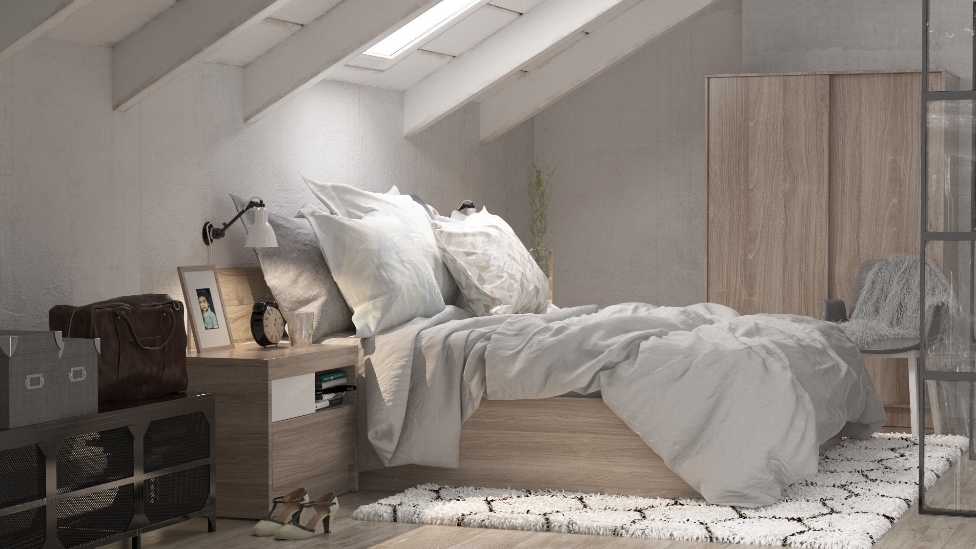 Industrial Bedroom OCTANE RENDER 3D model_1