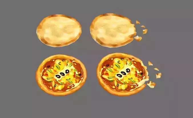 Bread and pizza Low-poly 3D model