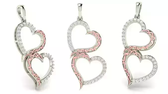 Cute Filigree Double heart Diamond Pendant