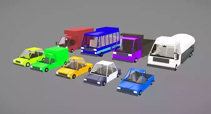 Cartoon Cars Low Poly