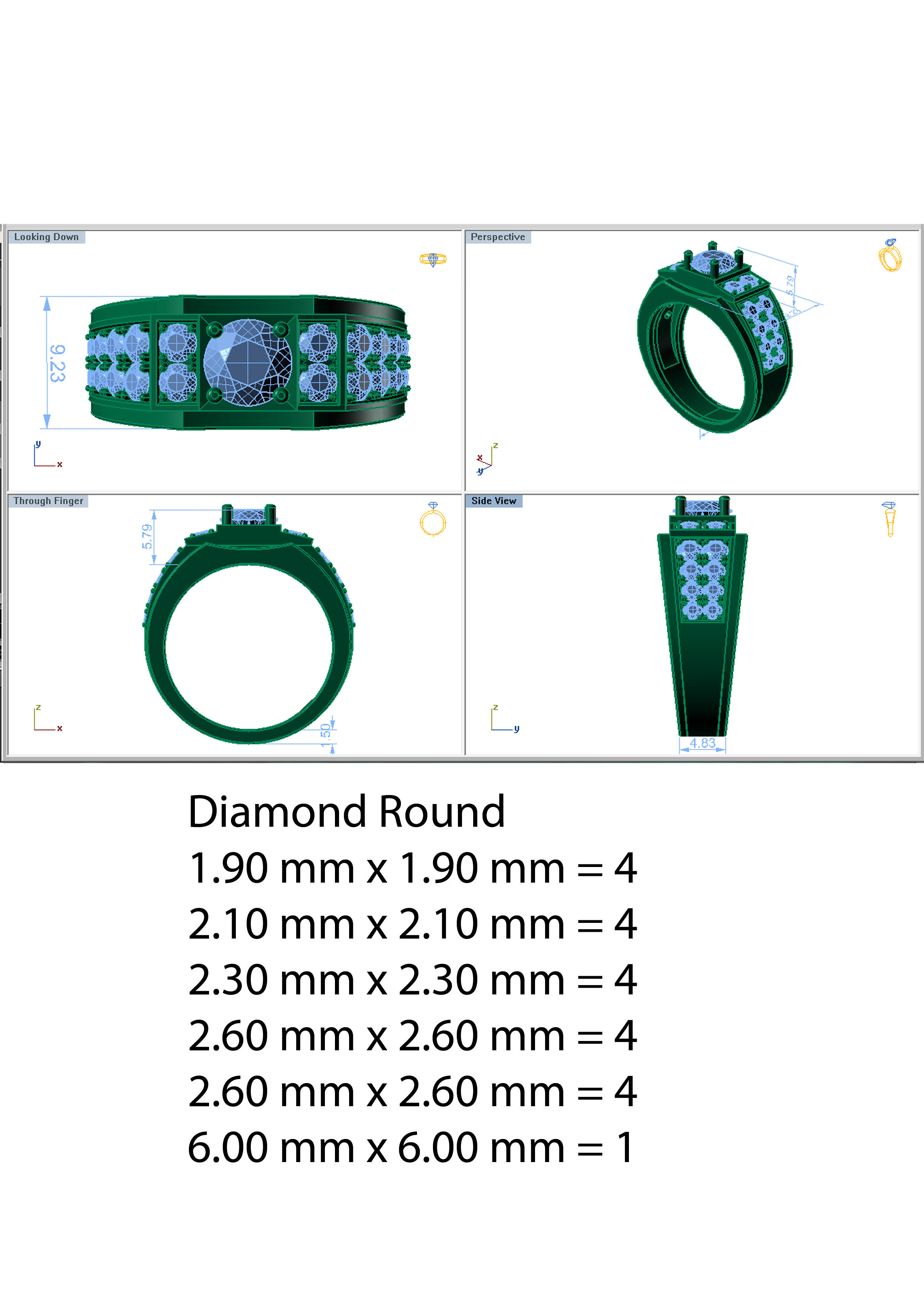 3DM Square Diamond Ring 3D print model_4