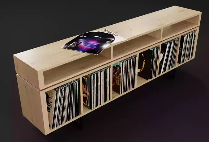 Vinyl LP Storage with Record Player Stand Light Oak Wood PBR