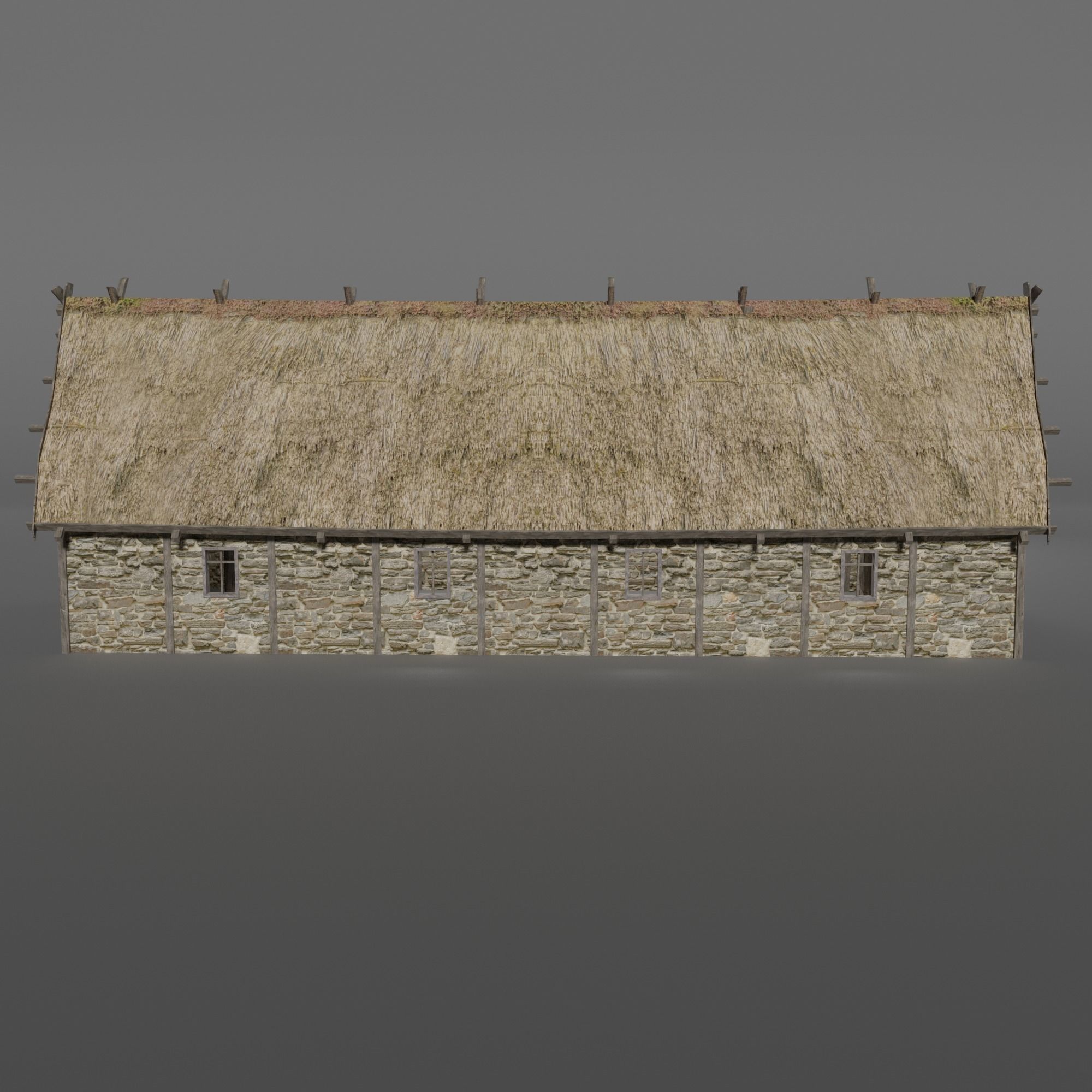 Medieval barn Low-poly 3D model_1