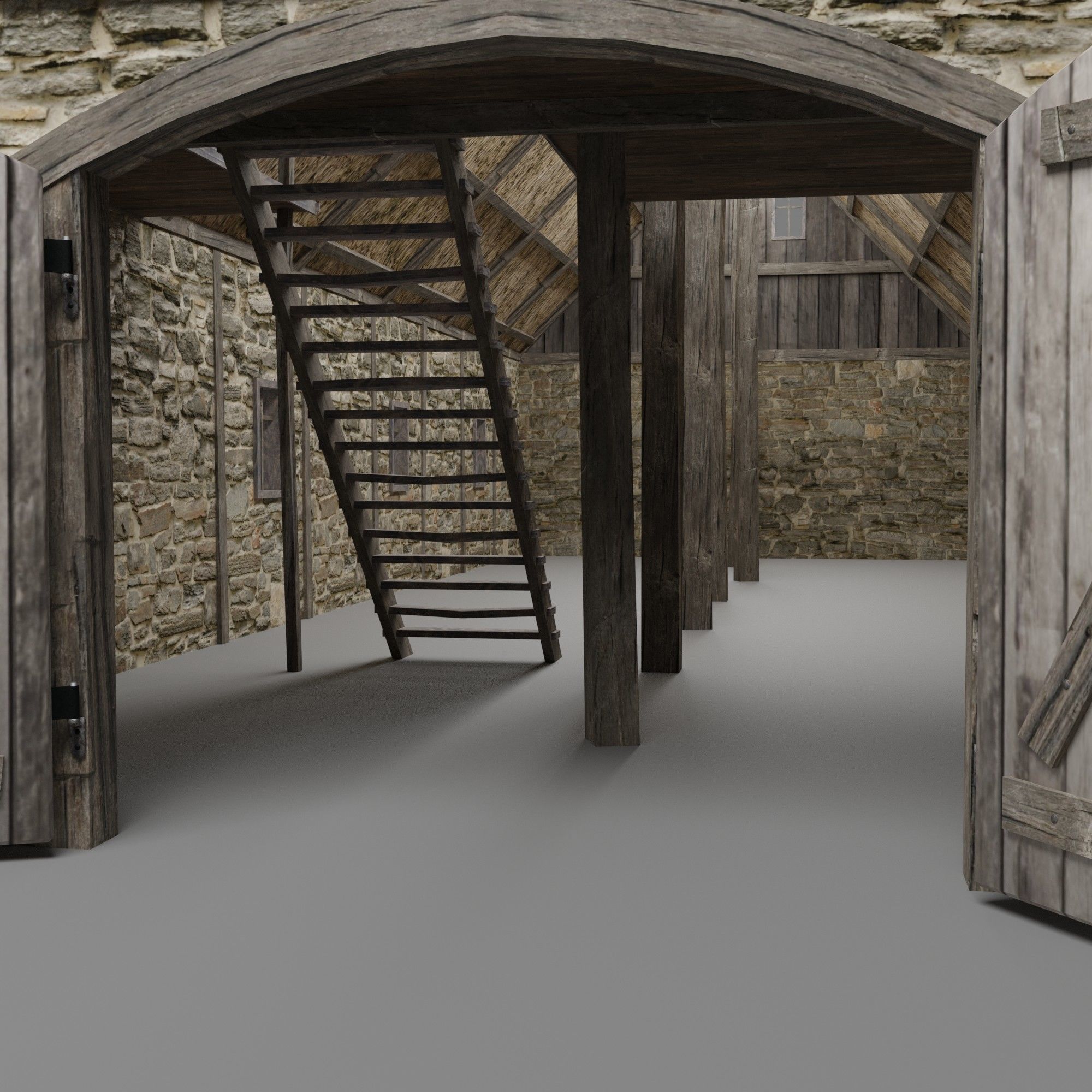 Medieval barn Low-poly 3D model_6
