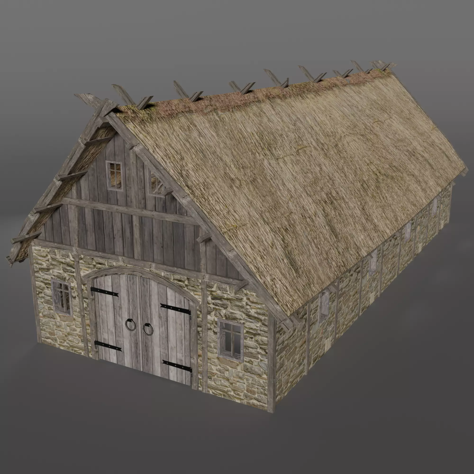 Medieval barn Low-poly 3D model_0