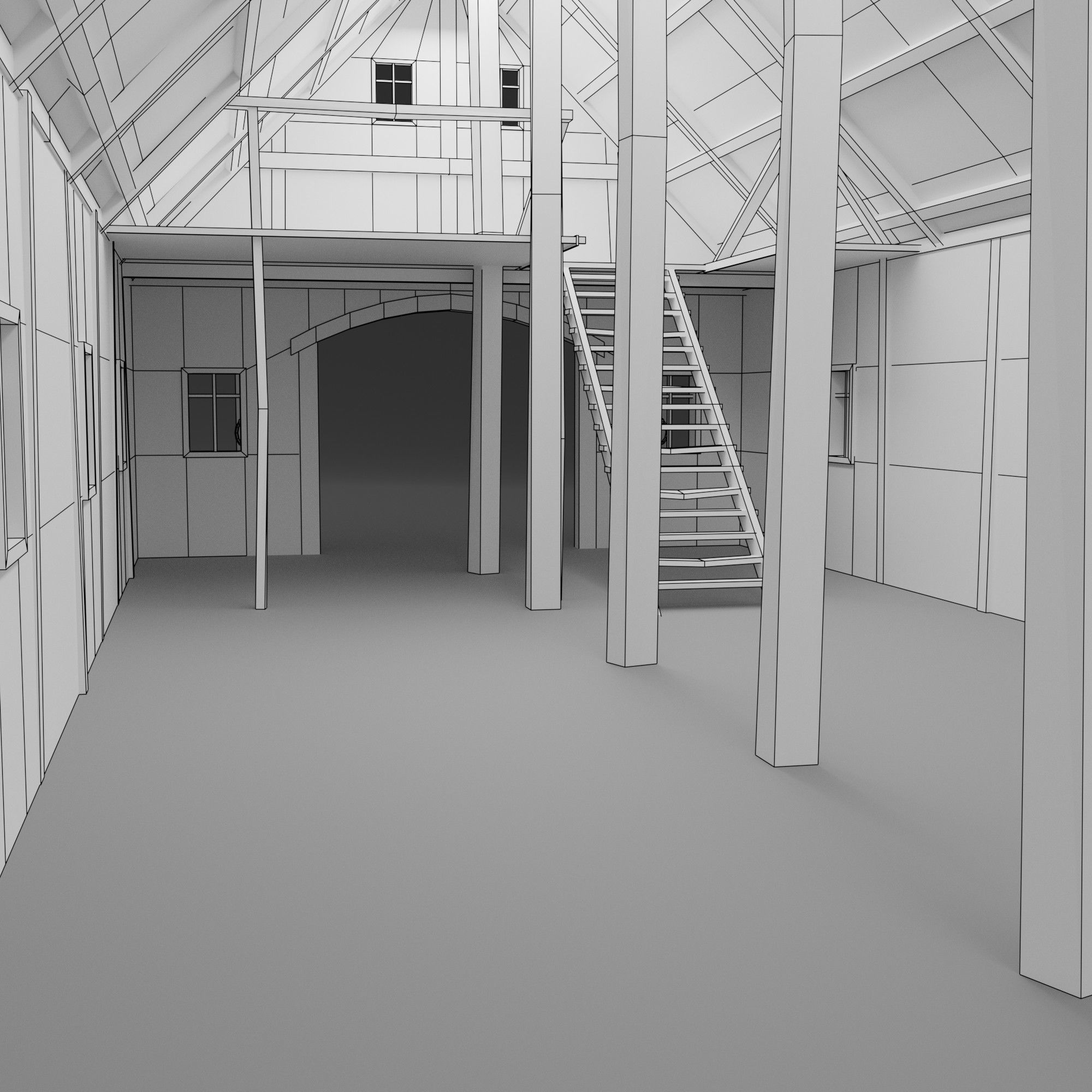 Medieval barn Low-poly 3D model_8