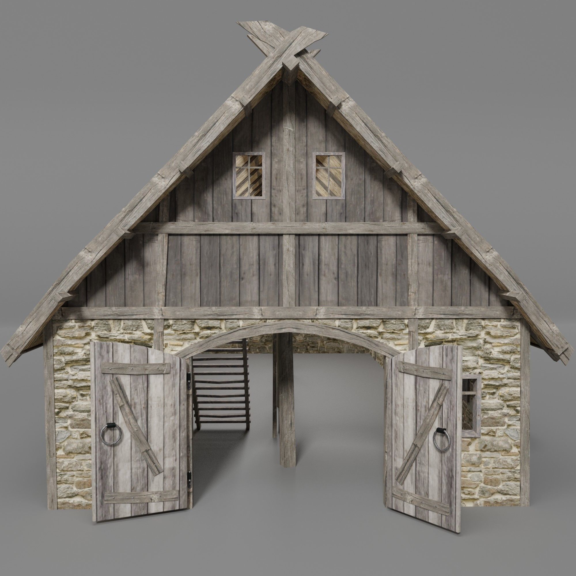 Medieval barn Low-poly 3D model_4