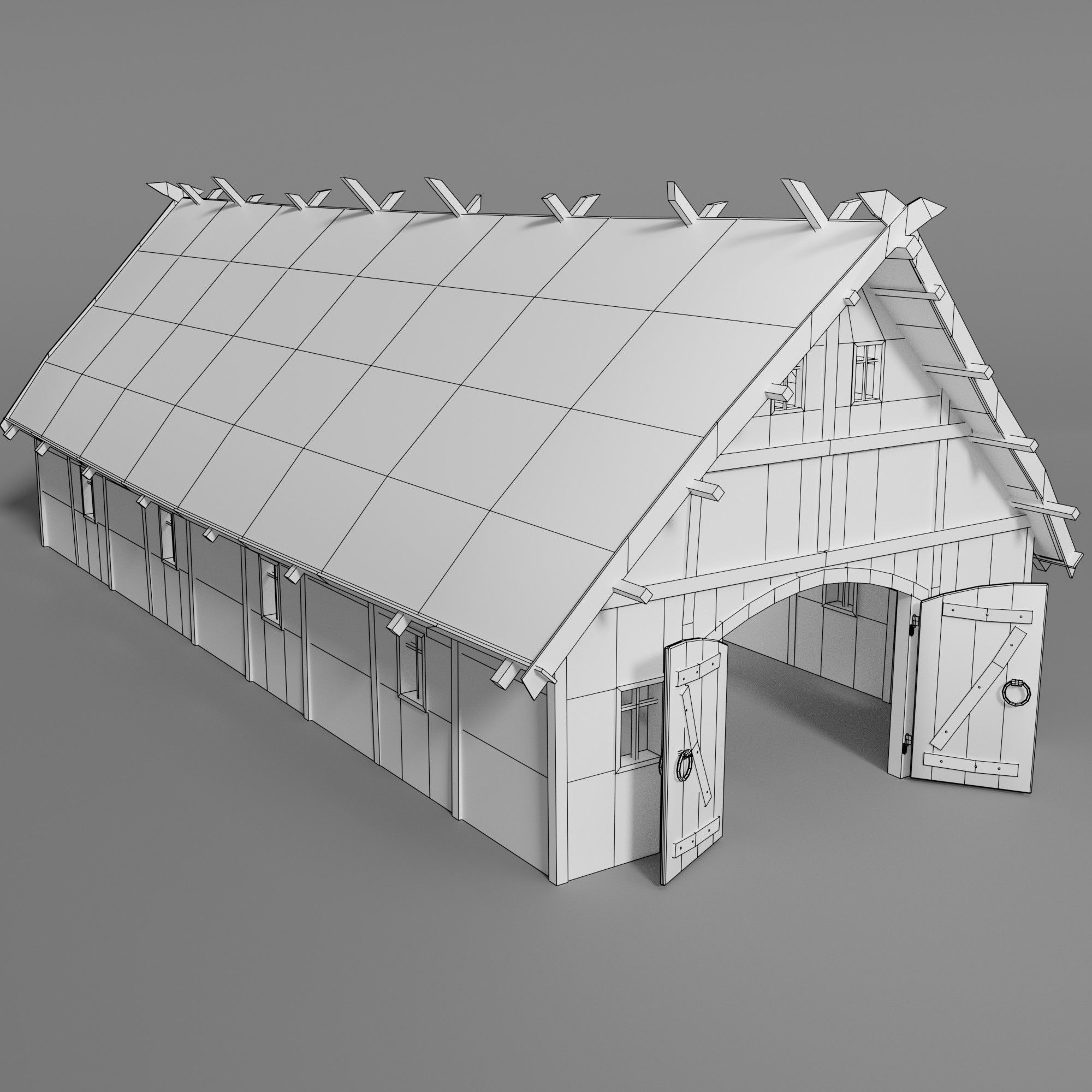 Medieval barn Low-poly 3D model_7