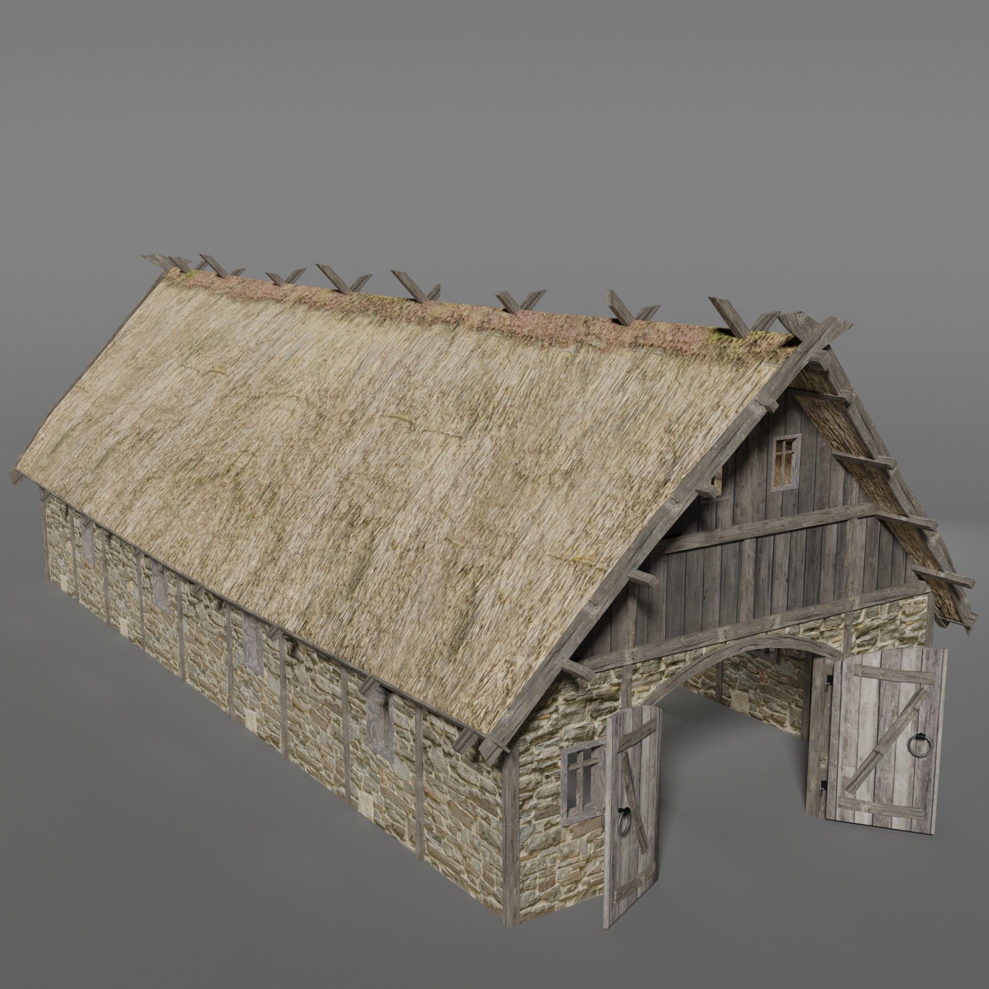Medieval barn Low-poly 3D model_2