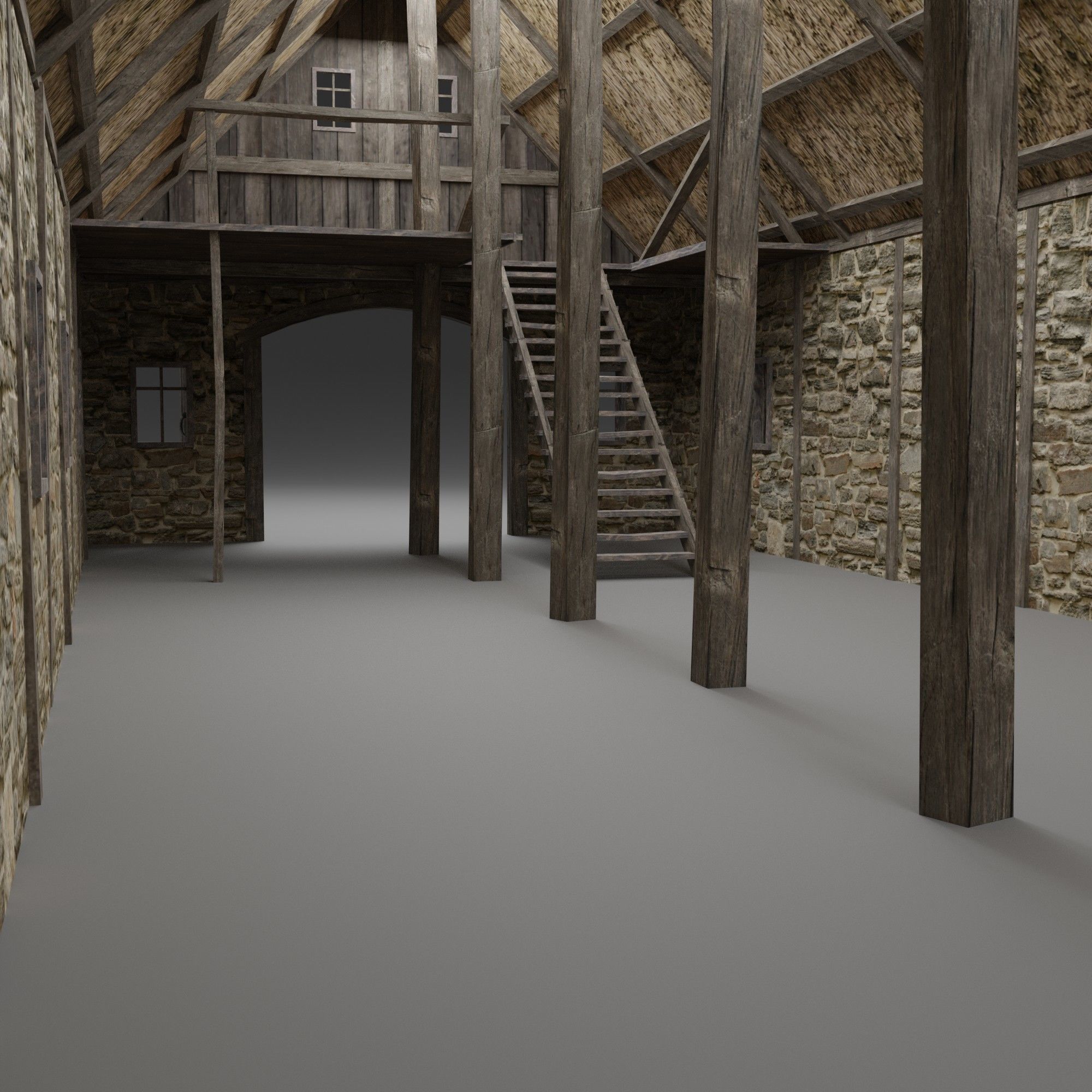 Medieval barn Low-poly 3D model_3