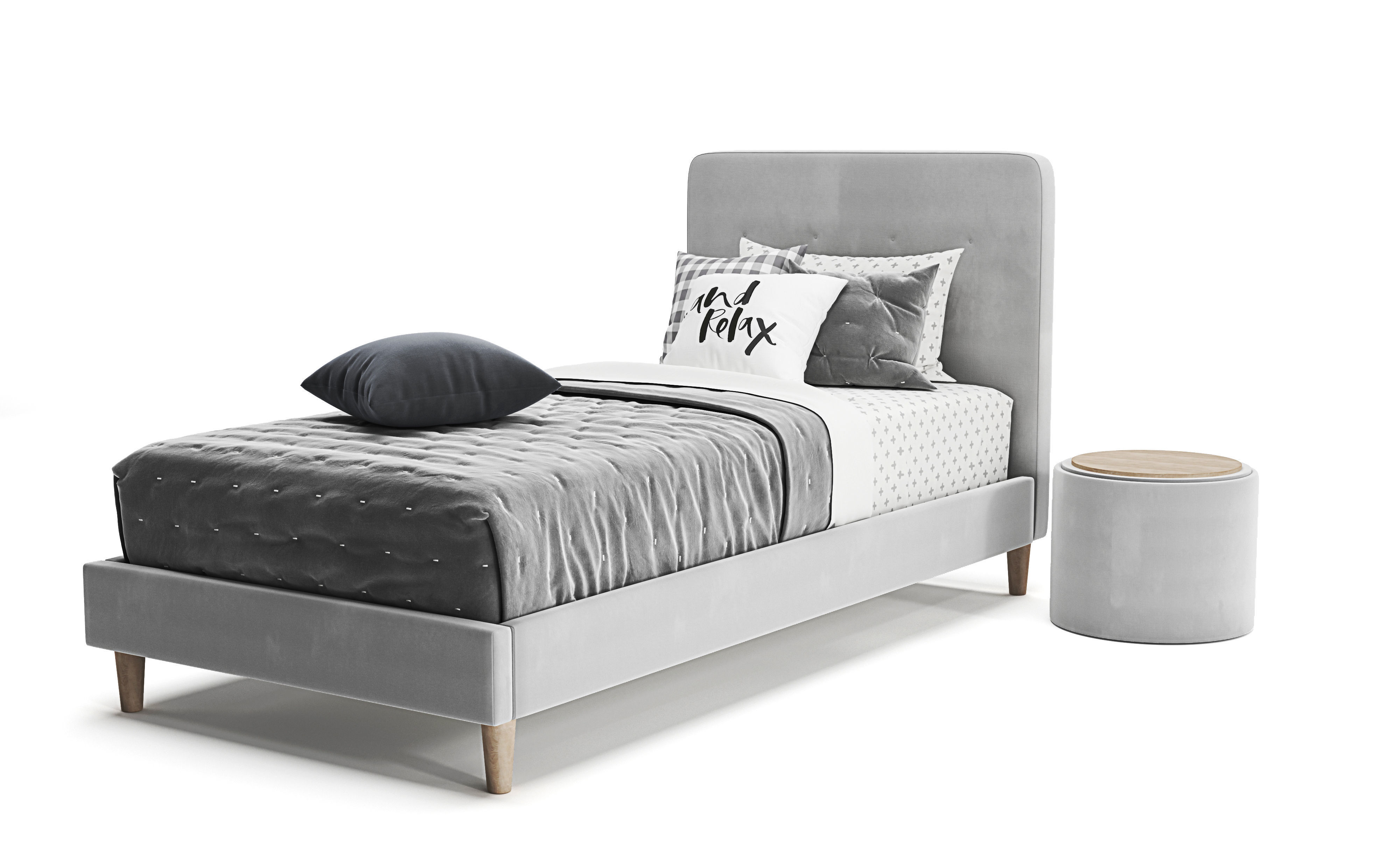 Harlow Single Upholstered Bed 3D model_3