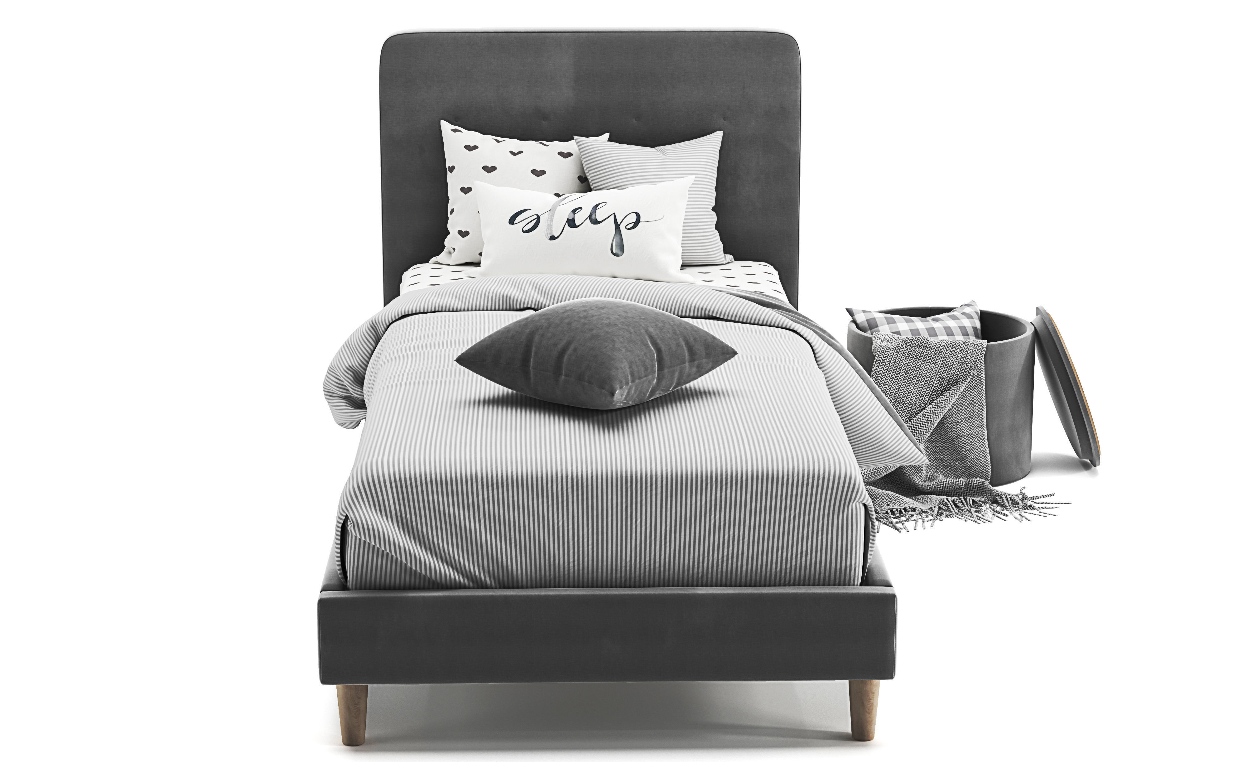 Harlow Single Upholstered Bed 3D model_5