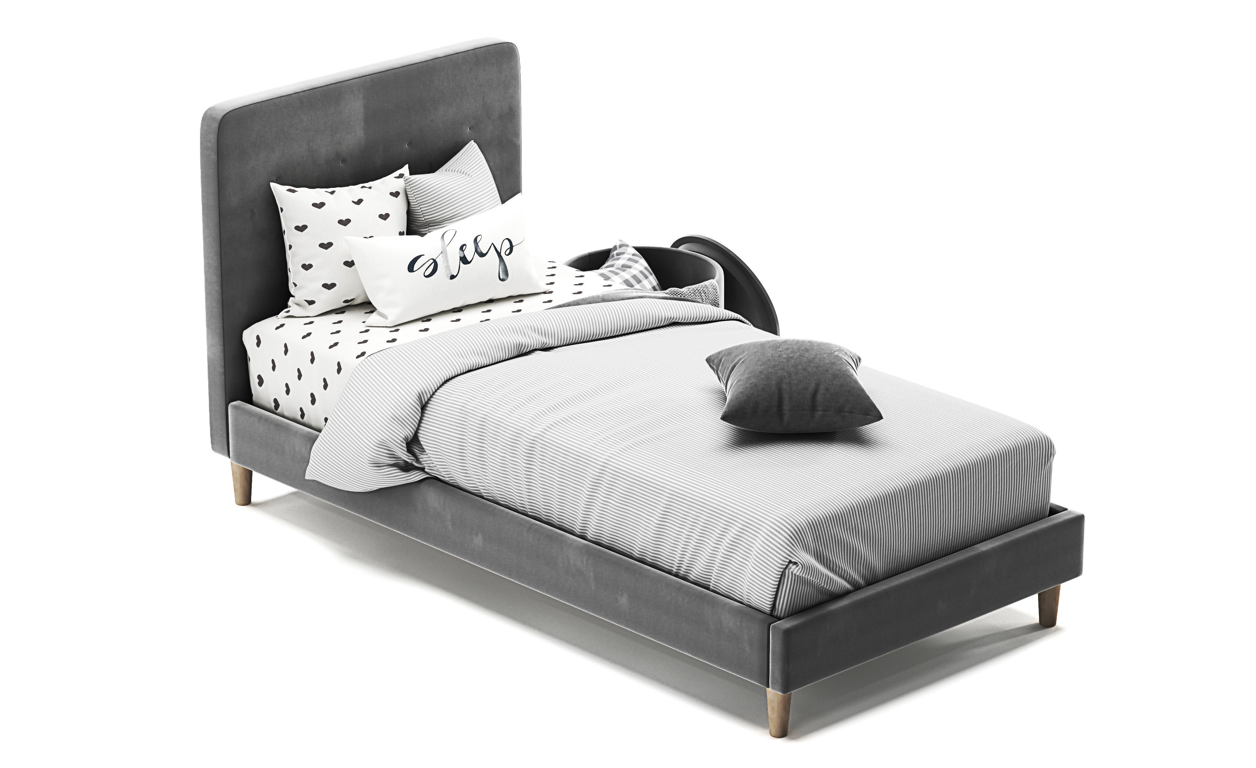 Harlow Single Upholstered Bed 3D model_7