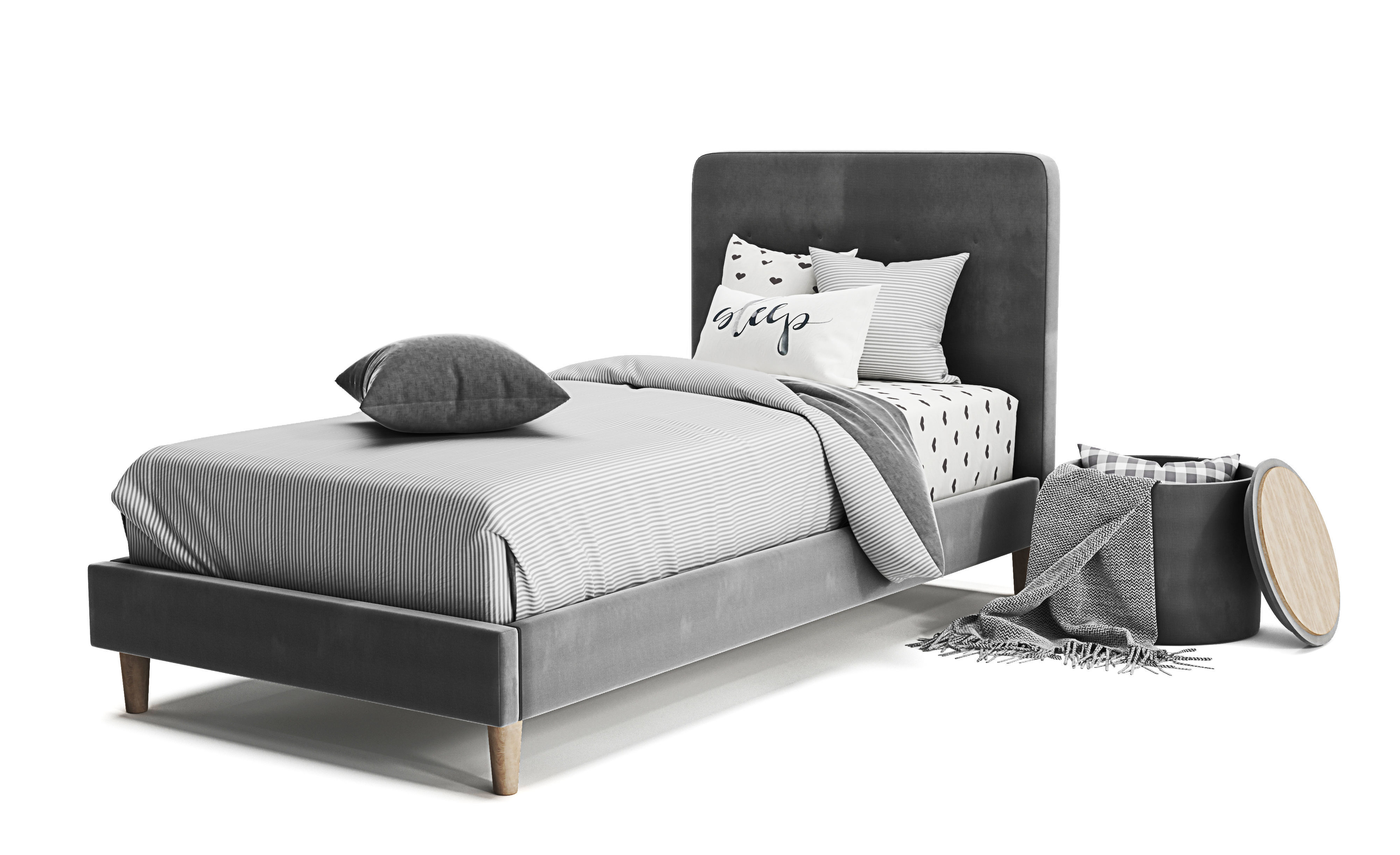 Harlow Single Upholstered Bed 3D model_2