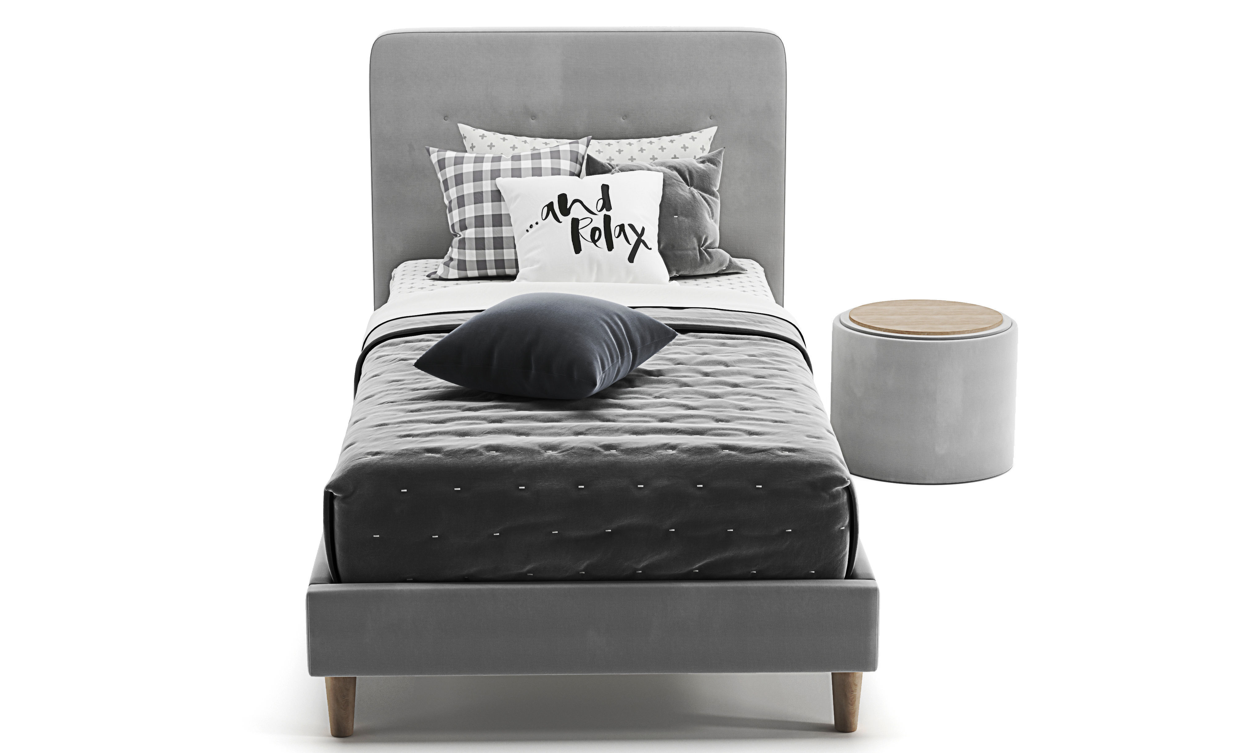 Harlow Single Upholstered Bed 3D model_9