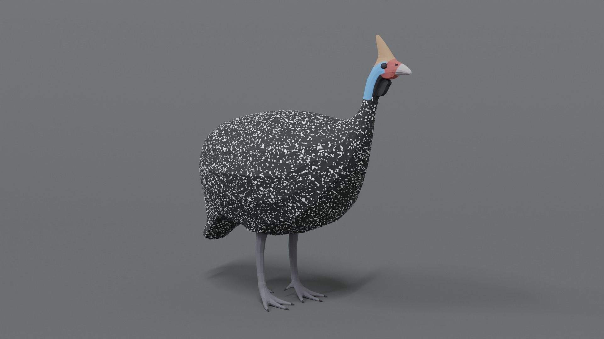 Low Poly Cartoon Helmeted Guineafowl Low-poly 3D model_6