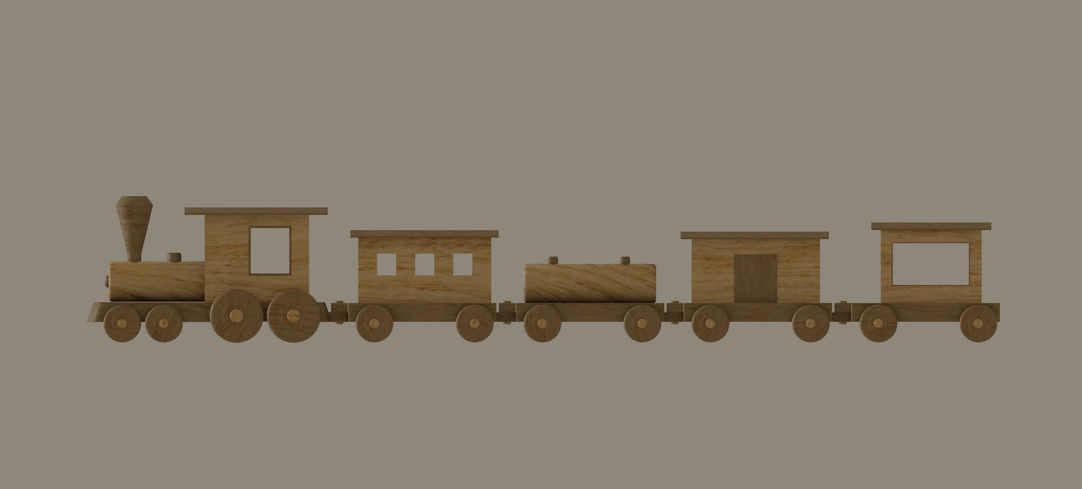 Wooden Toy Train 3D model_2