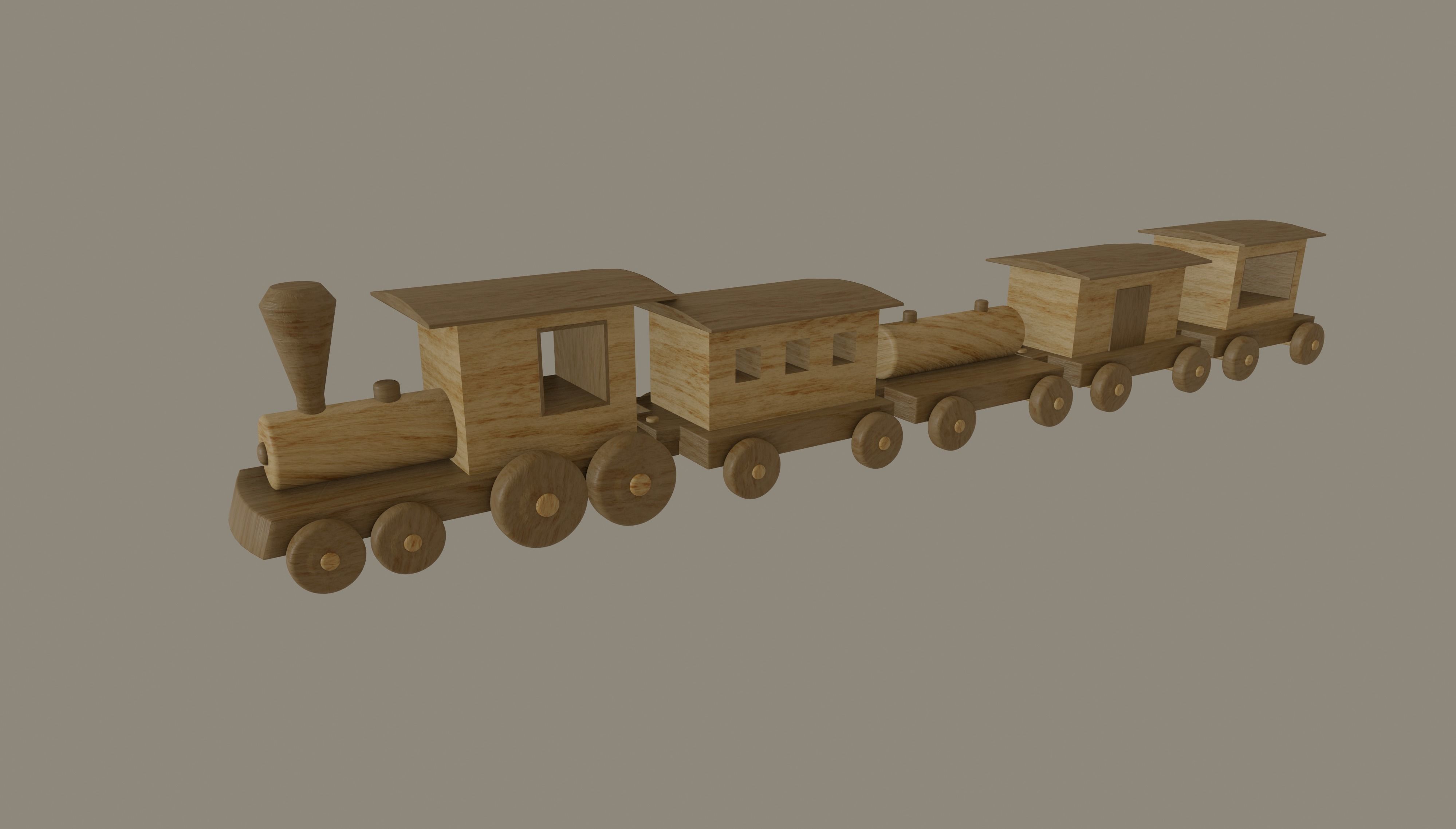 Wooden Toy Train 3D model_1
