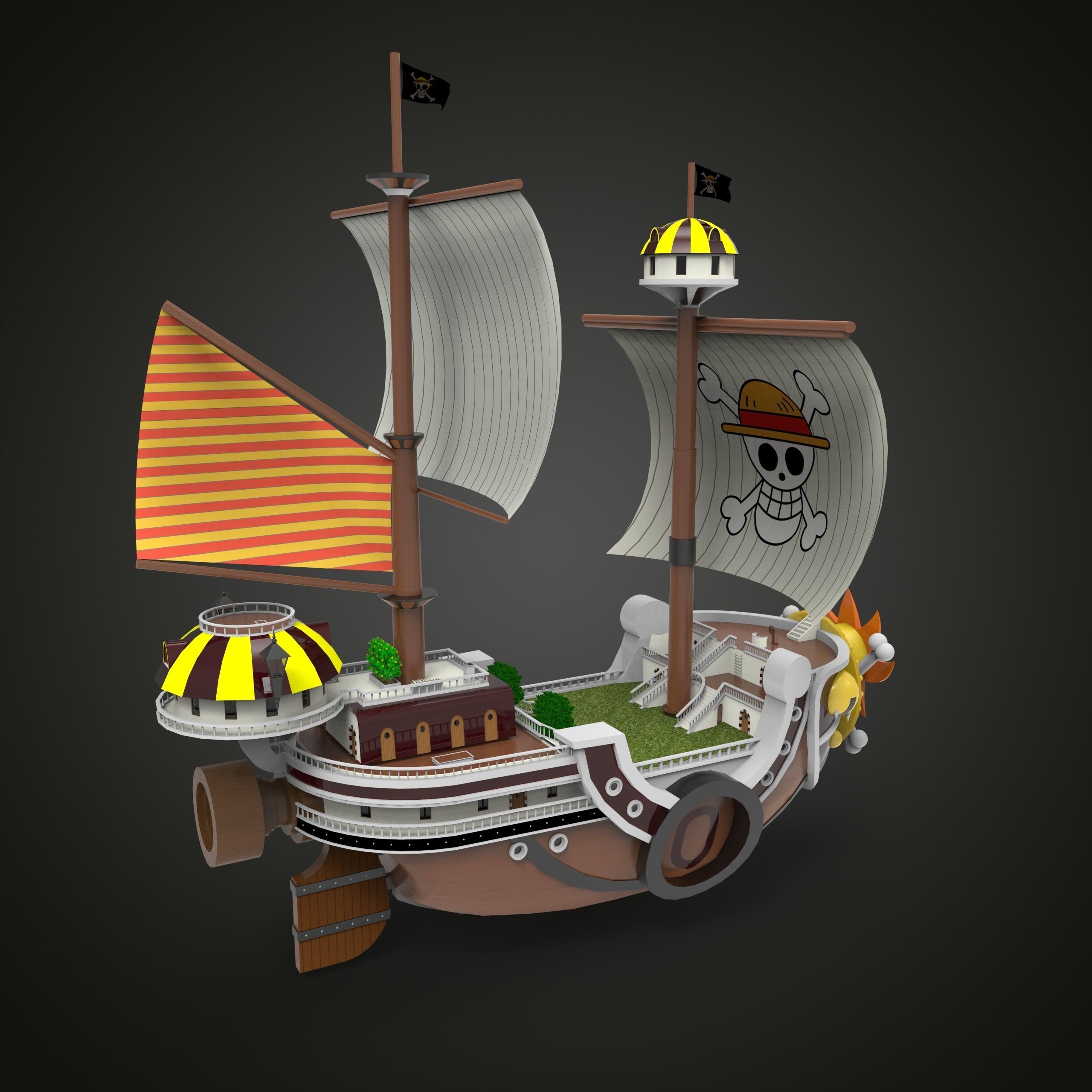 One Piece Thousand Sunny Go Grand Ship Low-poly 3D model_1