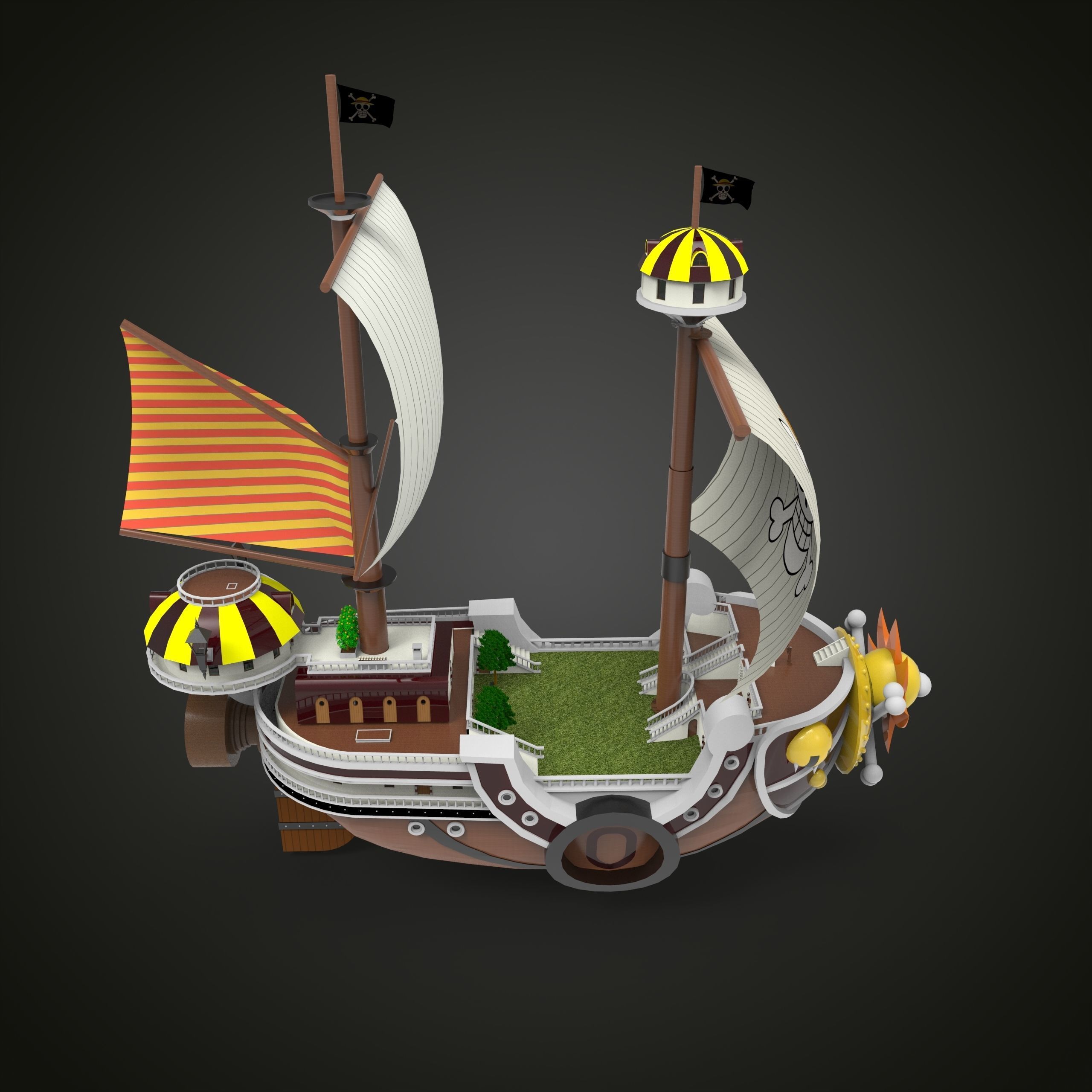 One Piece Thousand Sunny Go Grand Ship Low-poly 3D model_4