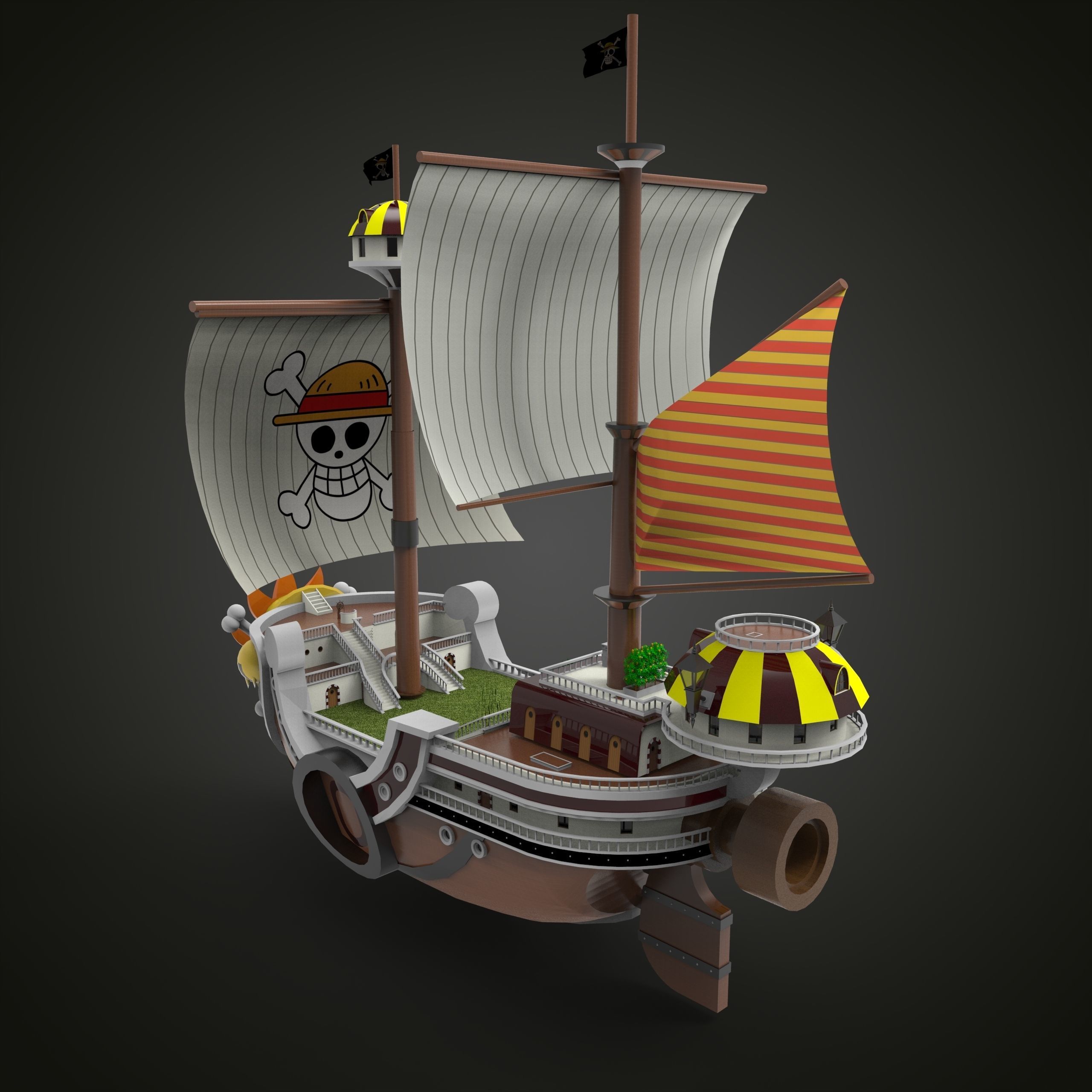 One Piece Thousand Sunny Go Grand Ship Low-poly 3D model_3