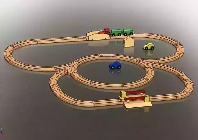 Railroad with train and houses 3D print model