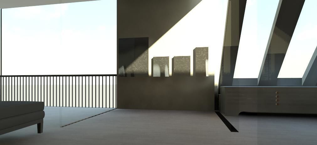 mirror balcony in modern building Low-poly 3D model_1