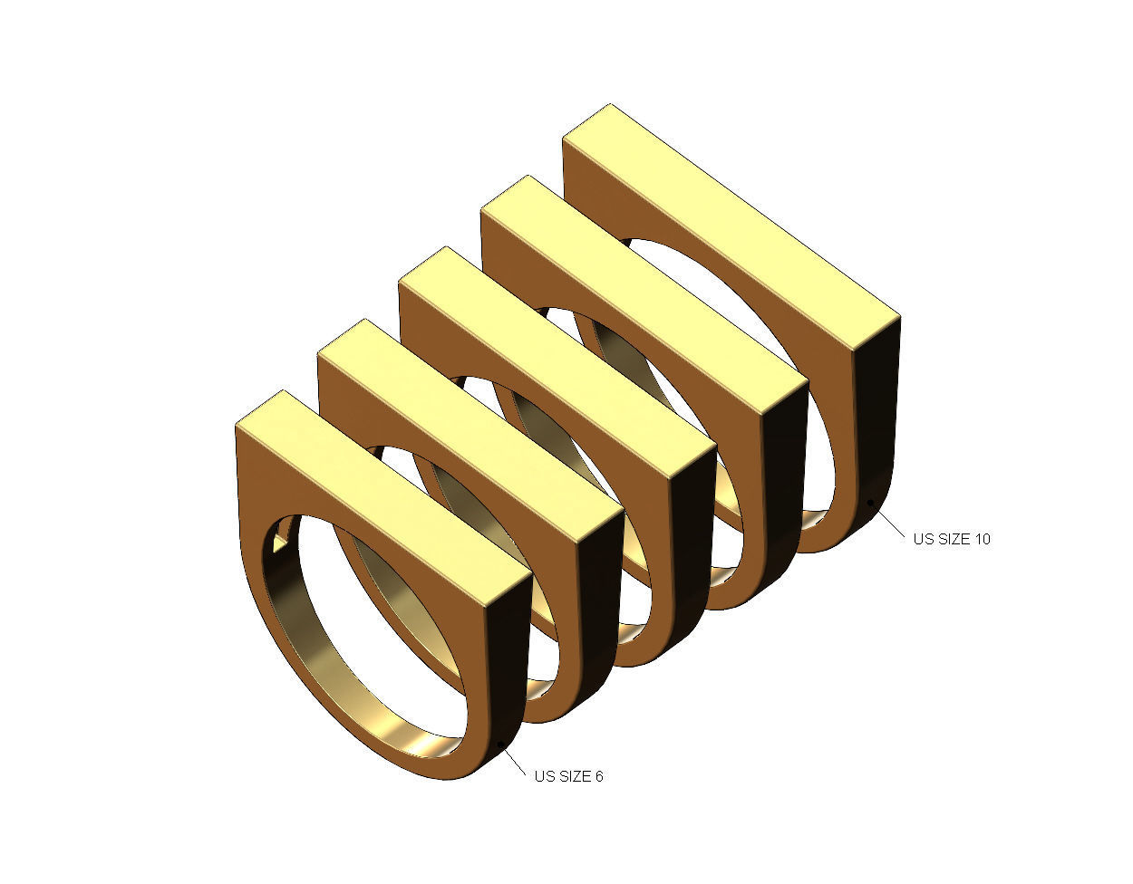 Flat top rectangular signet ring 3D print model_4