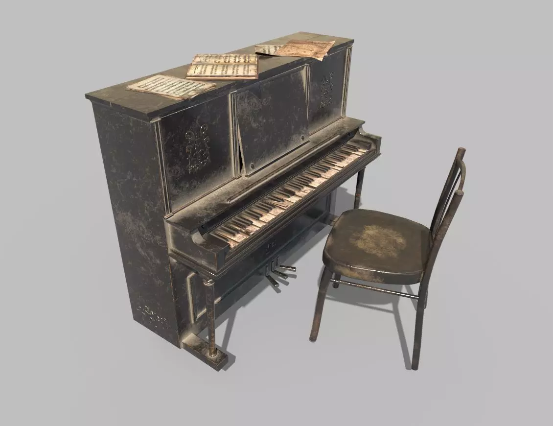 Dusty Piano 3D model_0