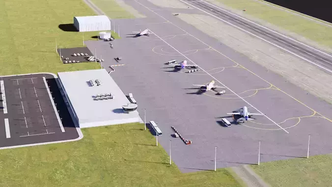 Airport Collection with planes parked on runway 3D model