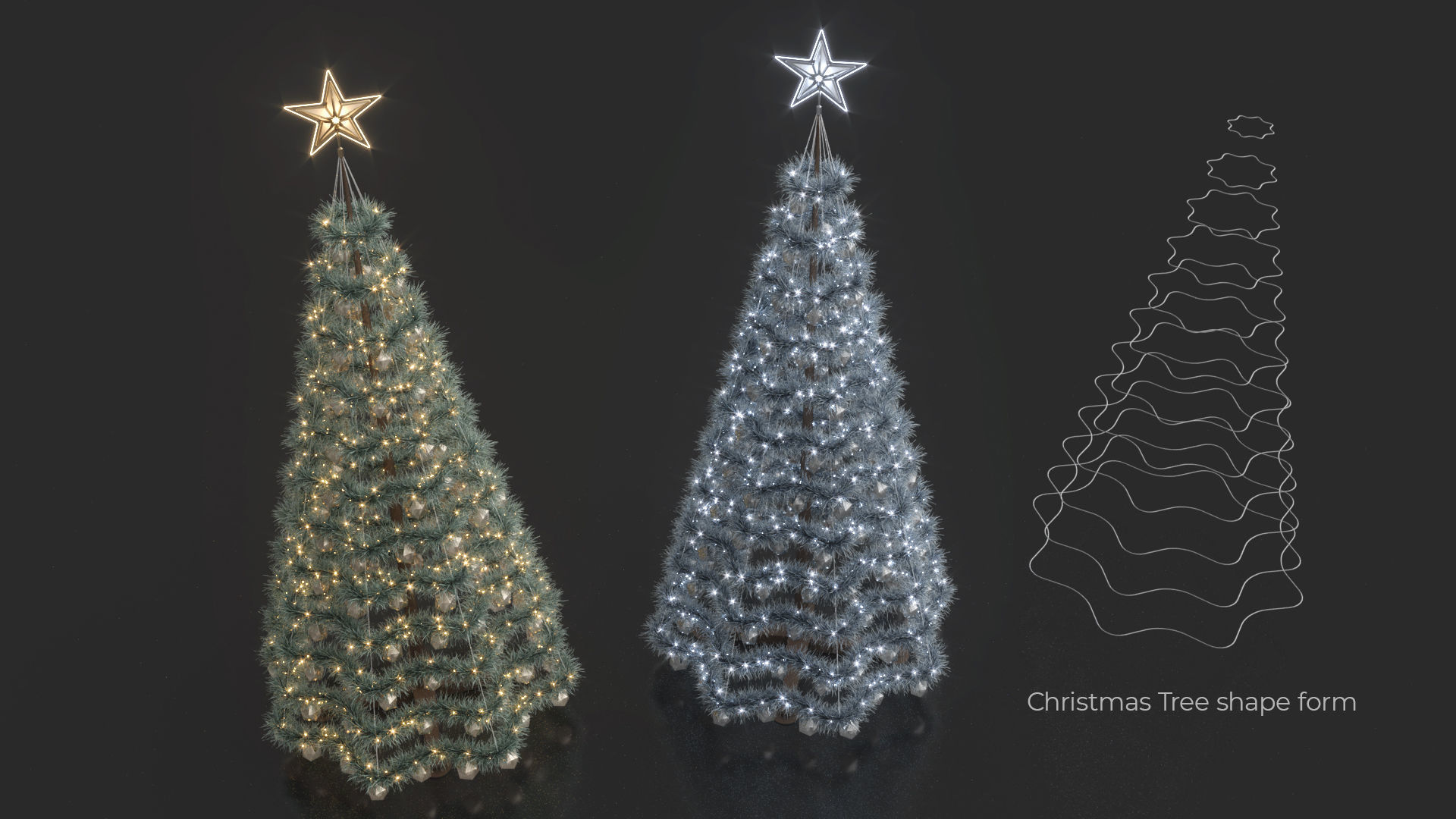 Modern Artficial Wire Decorated Christmas tree 3D model_2