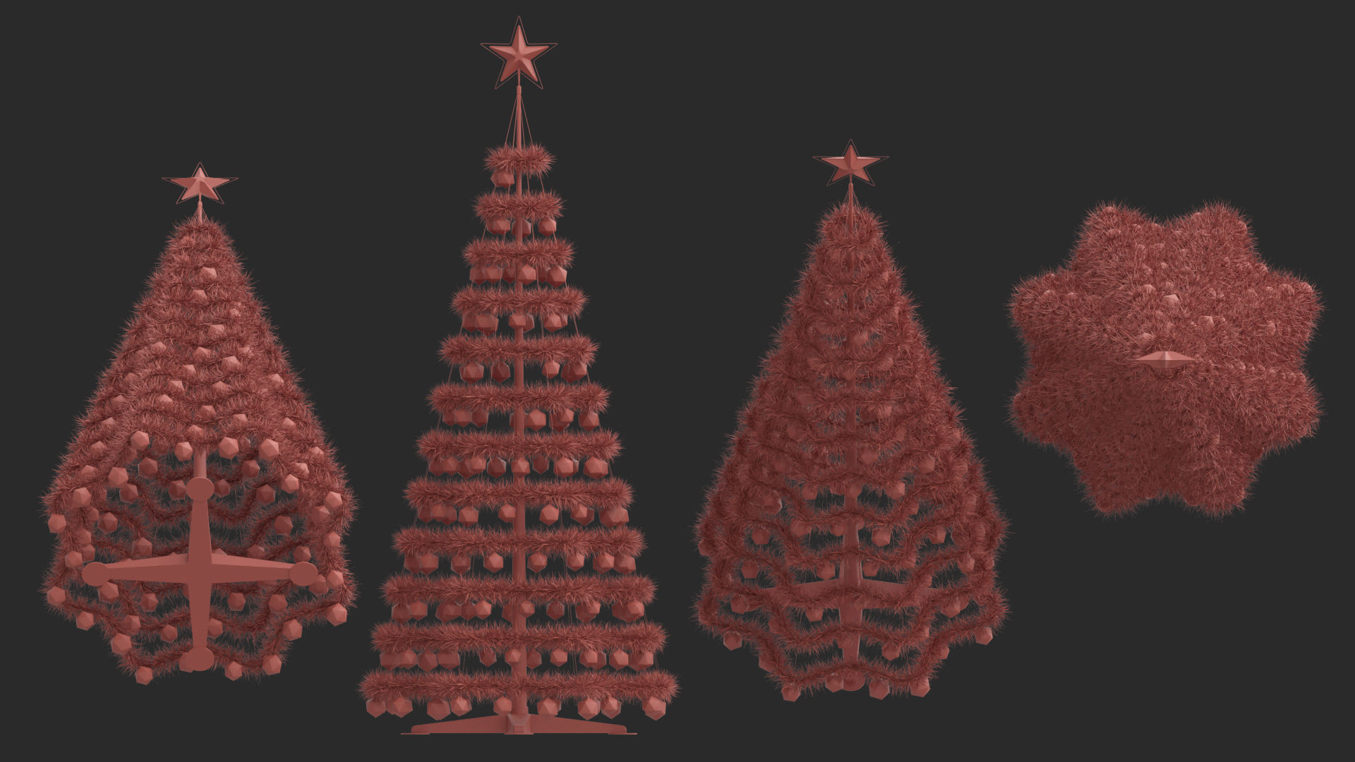 Modern Artficial Wire Decorated Christmas tree 3D model_8