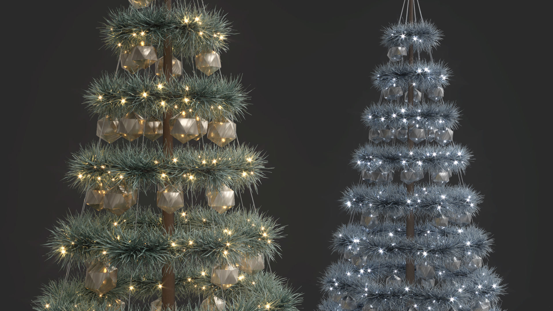 Modern Artficial Wire Decorated Christmas tree 3D model_5