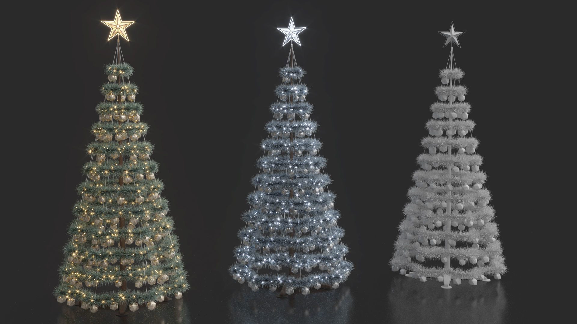 Modern Artficial Wire Decorated Christmas tree 3D model_1