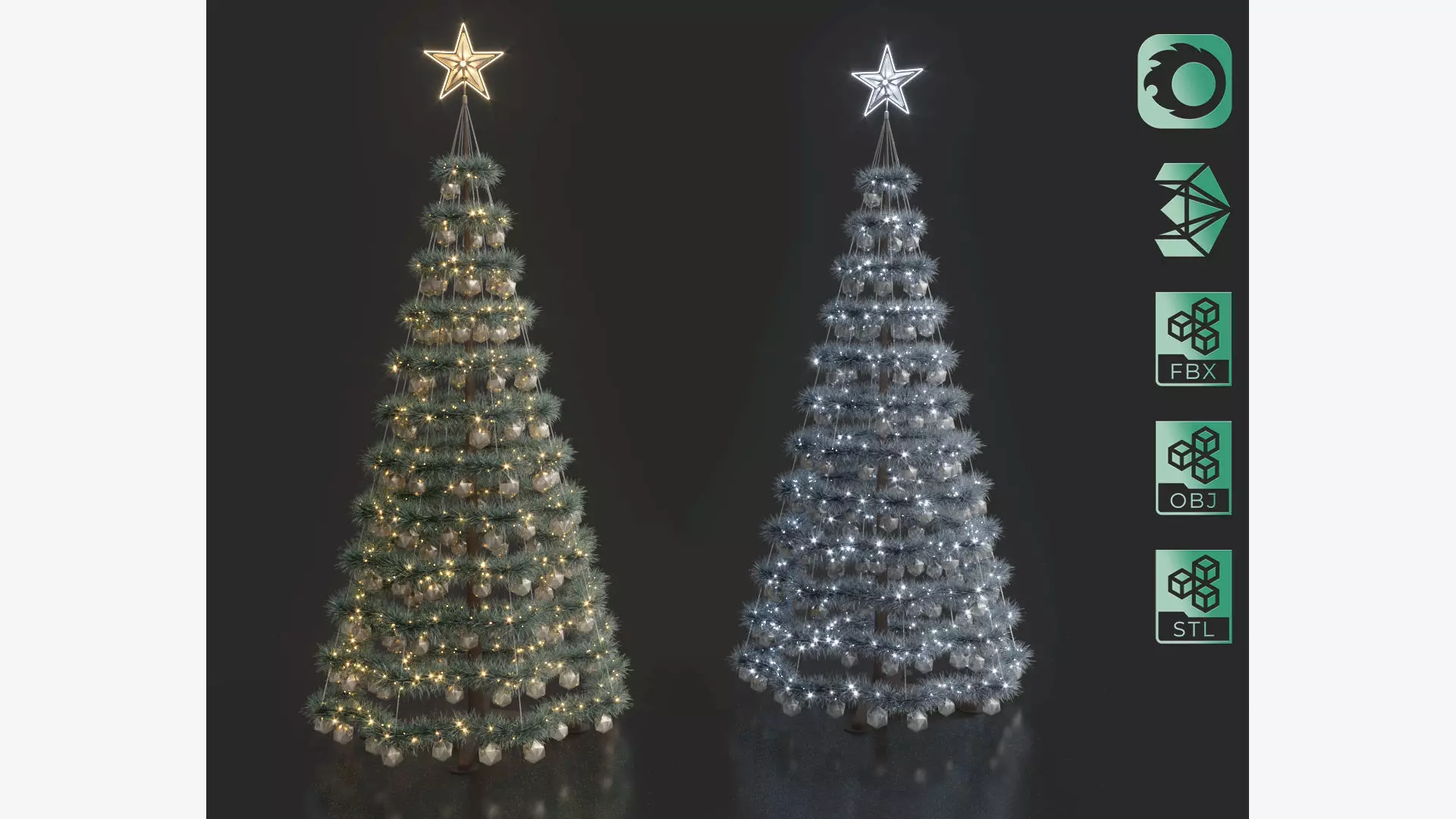 Modern Artficial Wire Decorated Christmas tree 3D model_0