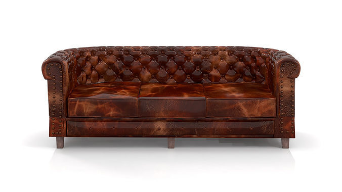 Chesterfield Sofa Old Brown Leather 3D model