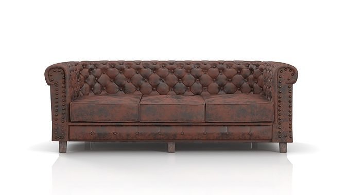 Chesterfield Sofa Leather Vintage Patina Brown 3D model