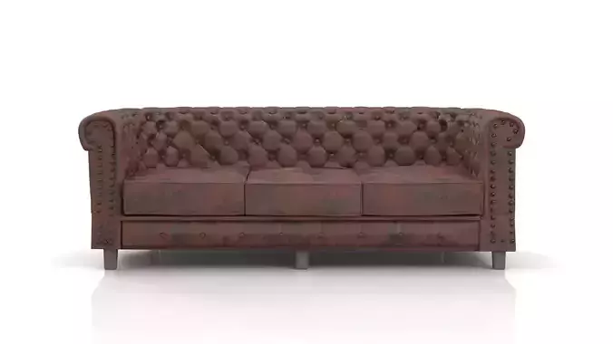 Chesterfield Sofa Leather Vintage Patina Brown 3D model